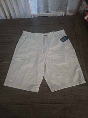 NWT Faded Glory Men's ChinoShorts Size36 Stone 100% Cotton Flat Front Above Knee